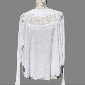 Free People White, Waffle, Raw Hem Top